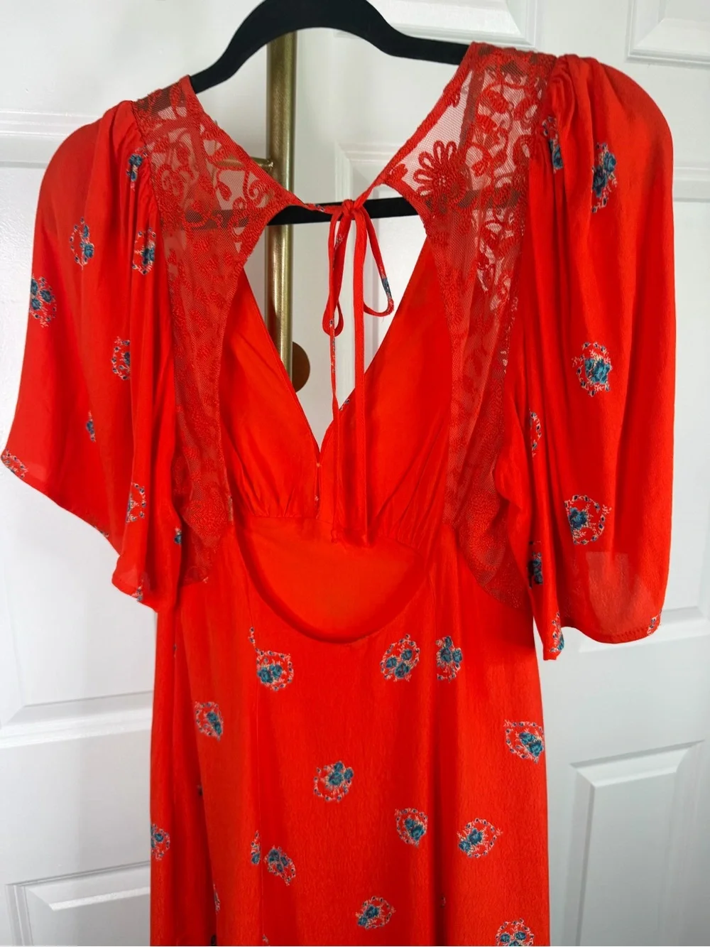 Mockingbird Coral Red Floral Backless Mini Dress Size 0